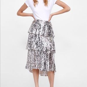 ZARA sequin ruffle skirt